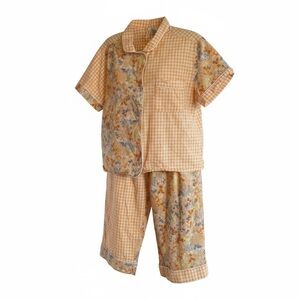 JOYSPUN Woven Pajama Set Women XL Capri Bottom Pockets Short Sleeve Top Floral